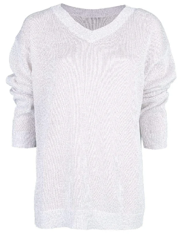 Cotton Lurex V-Neck Knit