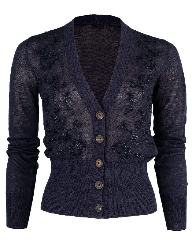 Embroidered V-Neck Paillette Cardigan