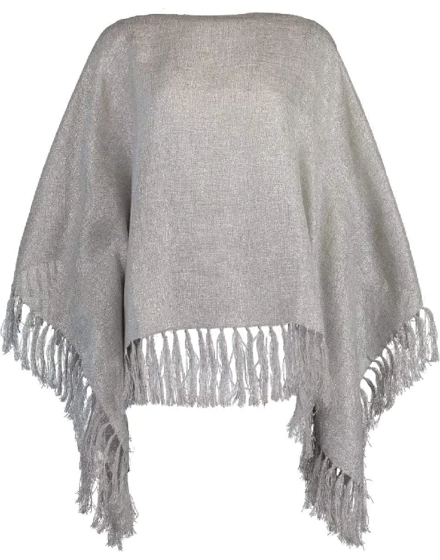 Pearl Grey Fringe Poncho