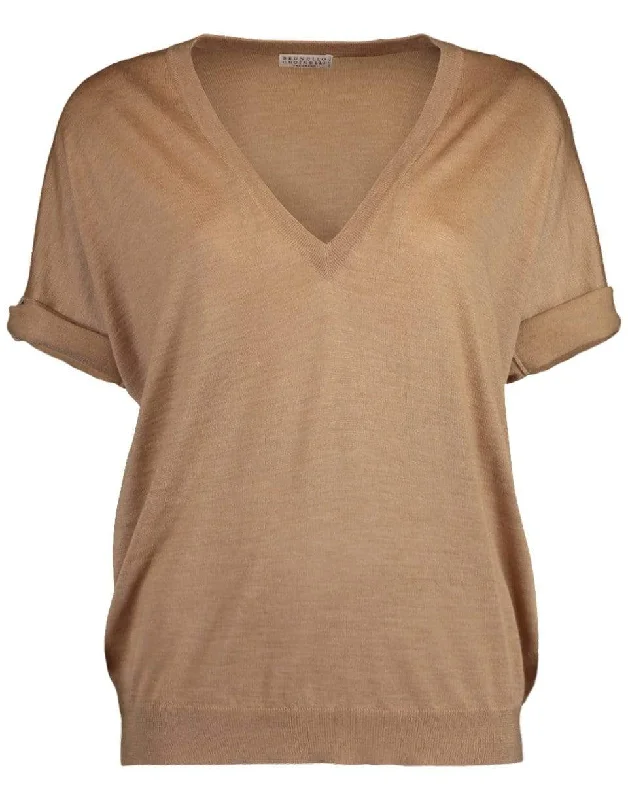 Cuffed Sleeve V-Neck Knit