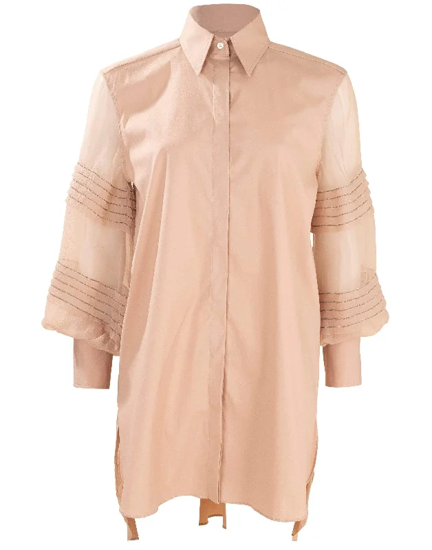 Pleated Organza Sleeve Tunic Blouse