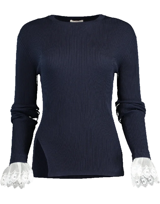 Lace Cuff Crewneck