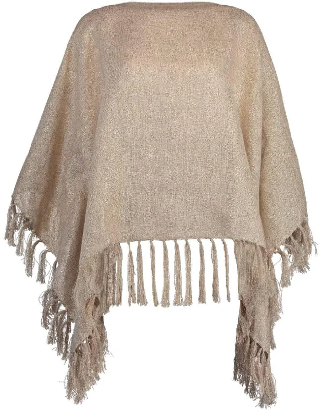 Beige Fringe Poncho