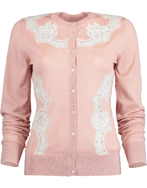 Cashmere and Silk Cardigan with Lace Detail