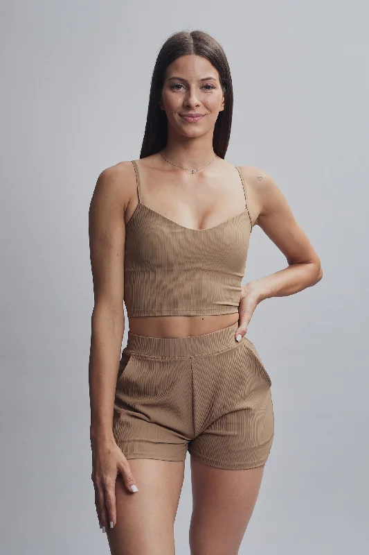 NAOMI RIBBED CROP TOP BROWN