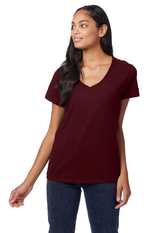 Hanes Womens Nano-T Short Sleeve V-Neck T-Shirt - Maroon