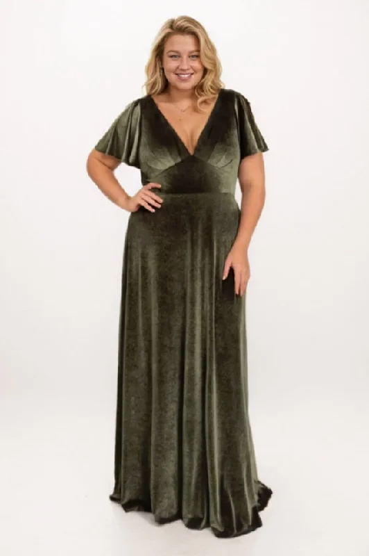 A-Line Maxi Velvet Bridesmaid Dress CB0788