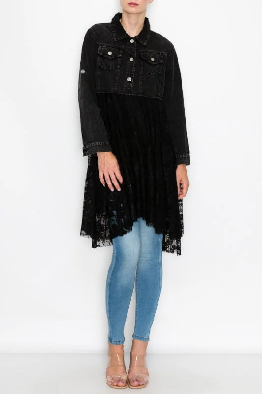 Origami Western Black Jean & Lace Jacket Cardigan - Black