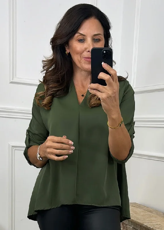 Roisin Khaki V Neck Blouse