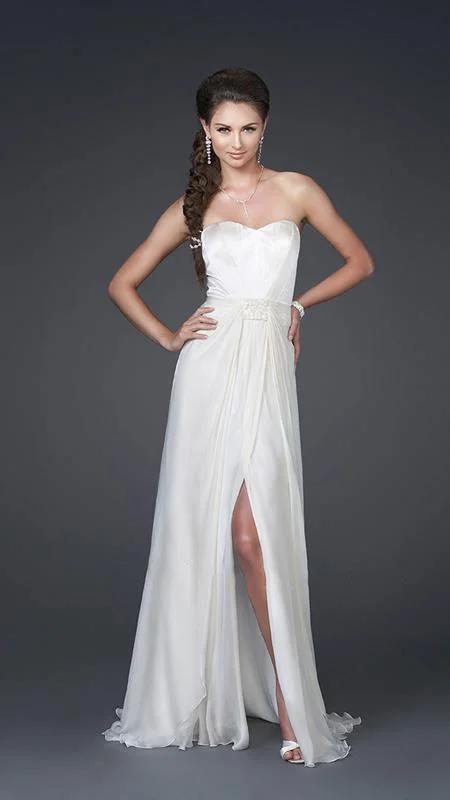 La Femme - 15586 Strapless Sweetheart Long Silk Gown with Front Slit