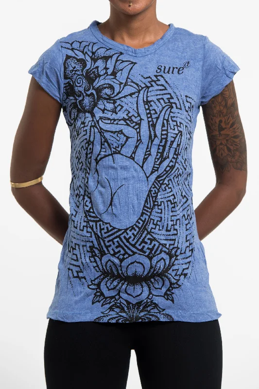 Womens Gyan Mudra Hand T-Shirt in Blue