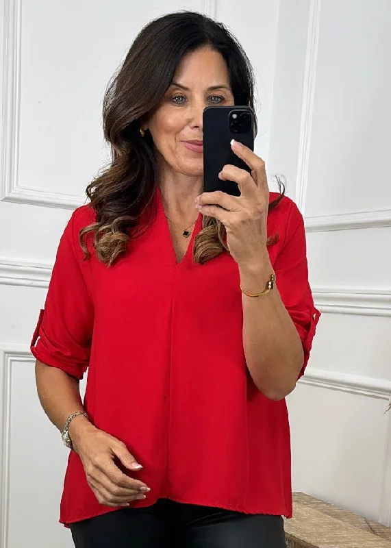 Roisin Red V Neck Blouse