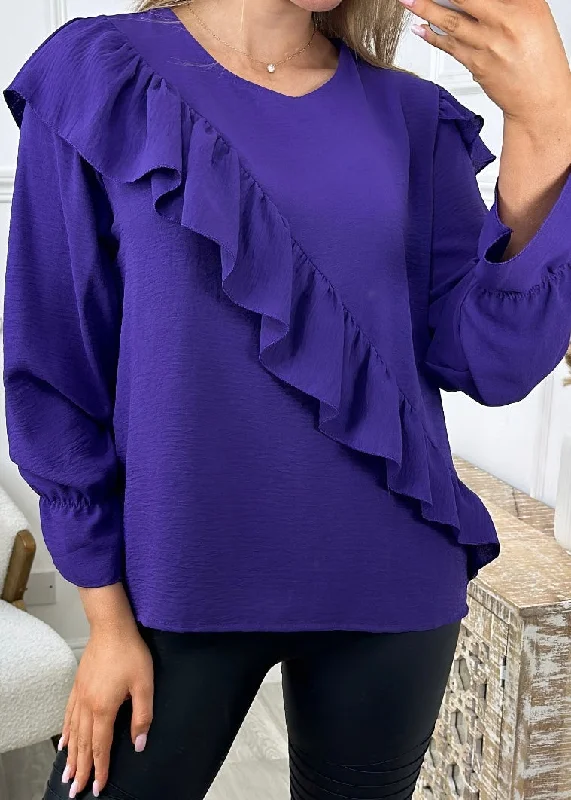 Kimberly Violet Frill Detail Blouse