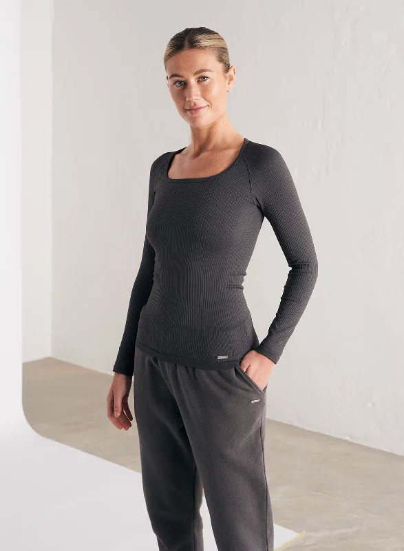 Shadow Grey Ribbed Seamless Long Sleeve