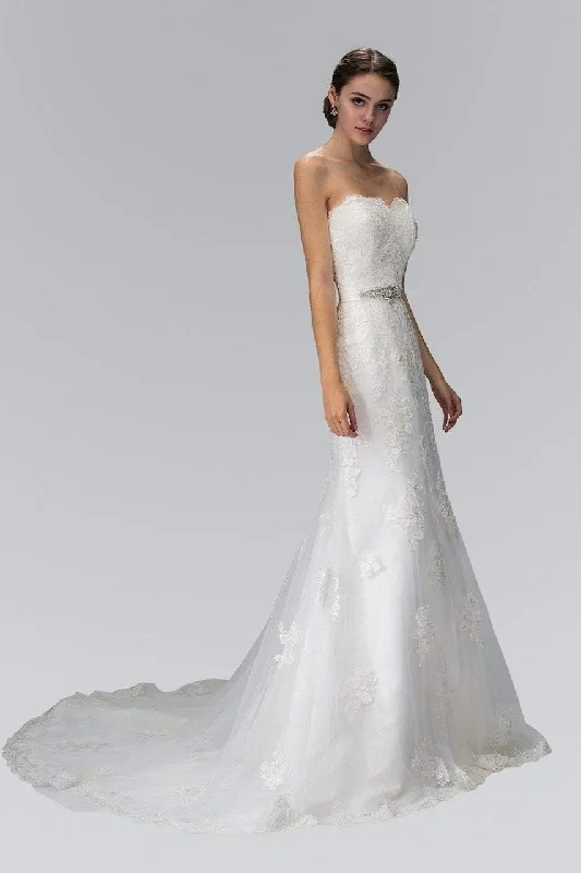 Elizabeth K Bridal - GL1354 Appliqued Strapless Sweetheart Sheath Bridal Gown