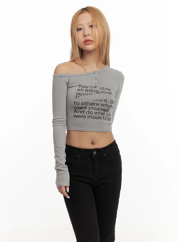 One-Shoulder Graphic Crop Top CJ508