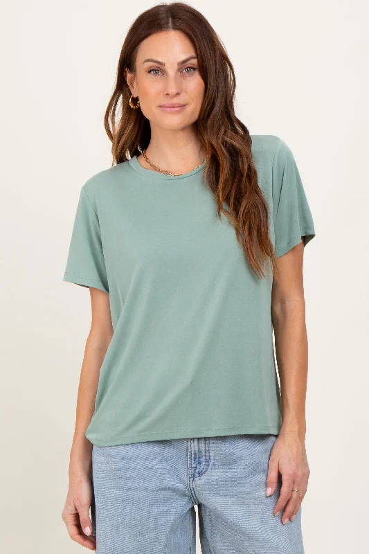 Sage Basic Round Neck Short Sleeve T-Shirt