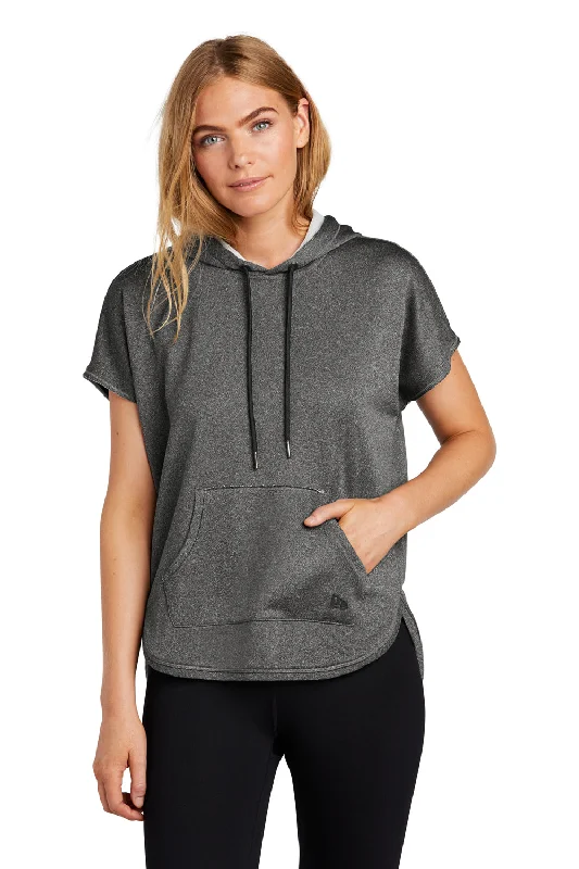 New Era Womens Performance Terry Short Sleeve Hooded Sweatshirt Hoodie w/ Pouch Pocket - Heather Graphite Grey