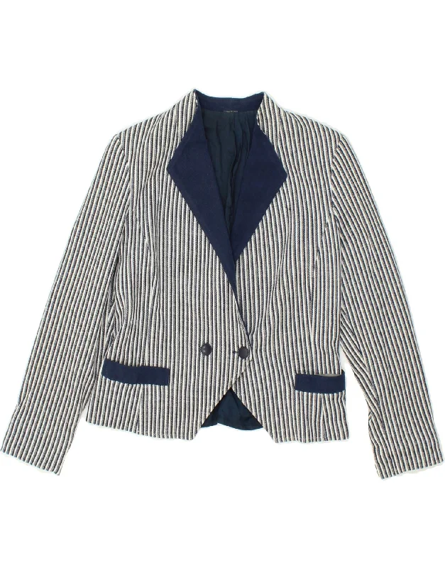 VINTAGE Womens Double Breasted Blazer Jacket UK 10 Small Navy Blue Striped