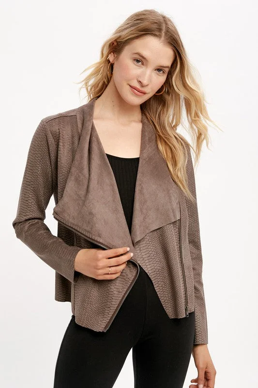 Mystree Snake Drape Side Zipper Jacket - Ash Grey