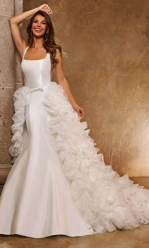 Rachel Allan RB5035 - Square Ruffled Overskirt Bridal Gown