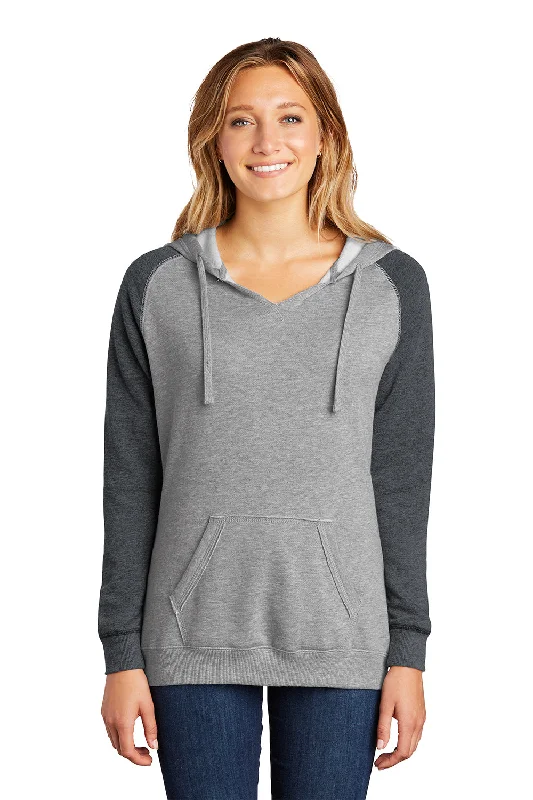 District Womens Fleece Hooded Sweatshirt Hoodie w/ Pouch Pocket - Heather Grey/Charcoal Grey