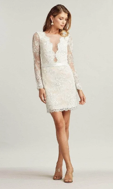 Tadashi Shoji - Long-Sleeve Illusion Neckline Cocktail Dress