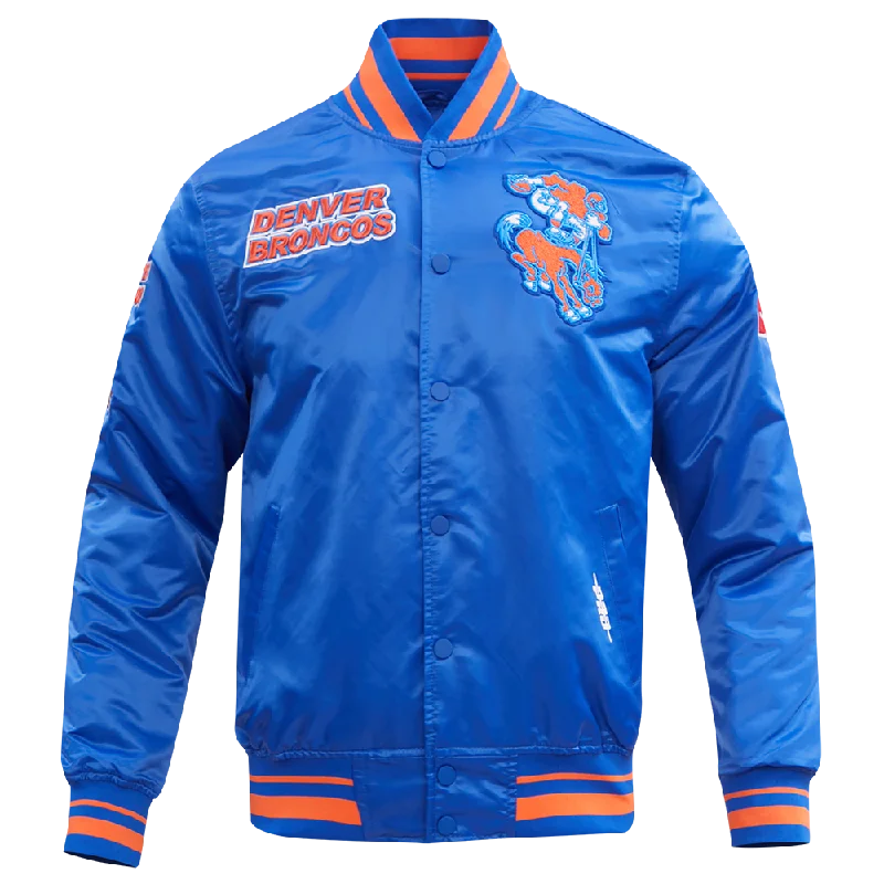 NFL DENVER BRONCOS RETRO CLASSIC MEN'S RIB SATIN JACKET (ROYAL BLUE/ORANGE)