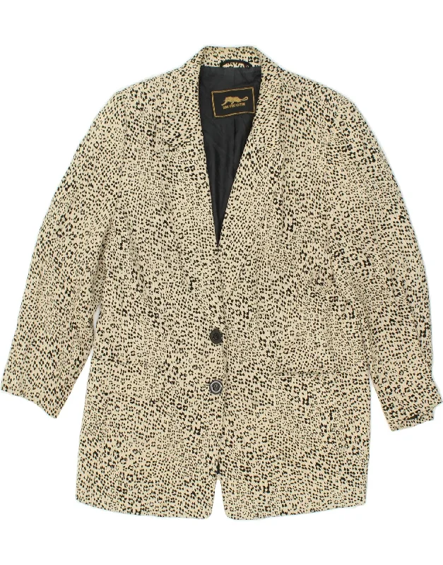 BERRI Womens 2 Button Blazer Jacket UK 12 Medium Off White Animal Print