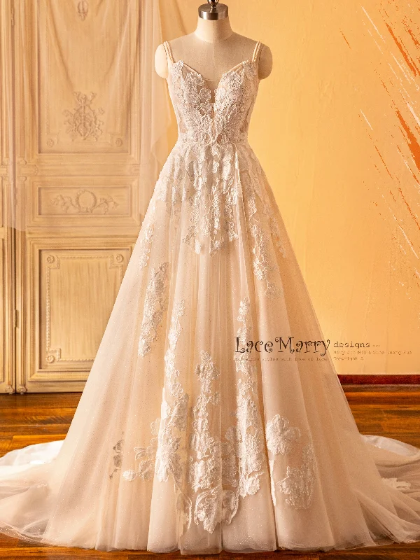 MARPESIA / A Line Wedding Dress with Gorgeous Flower Appliques