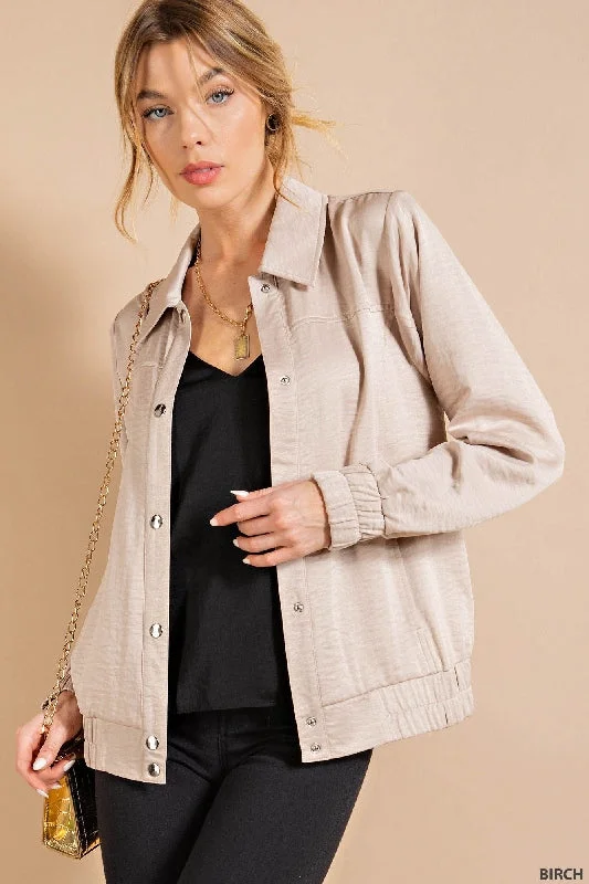 Kori Peach Skin Snap Button Jacket - Birch