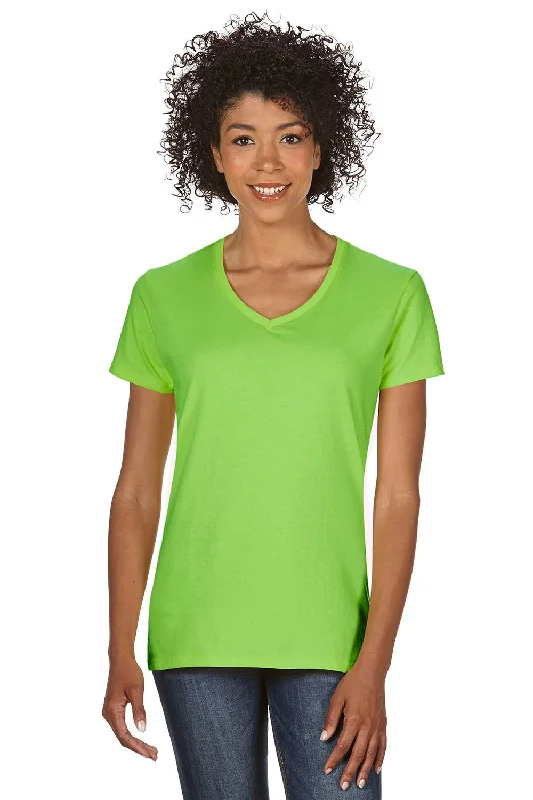 Gildan Womens Short Sleeve V-Neck T-Shirt - Lime Green - Closeout