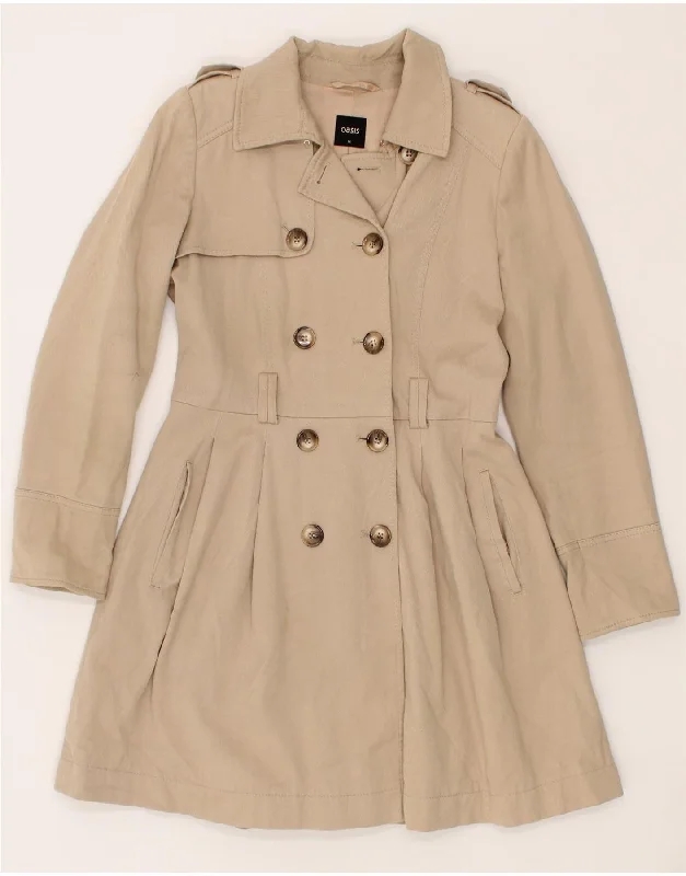 OASIS Womens Double Breasted Trench Coat UK 12 Medium Beige Cotton