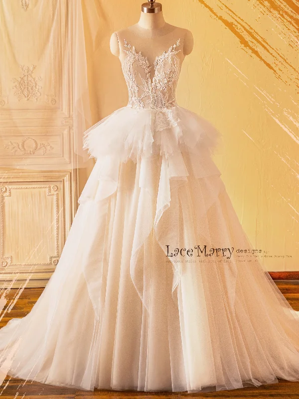 TORI / A Line Wedding Dress with Ruffled Design Skirt