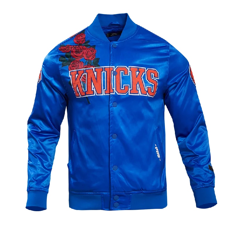 NBA NEW YORK KNICKS ROSES MEN'S SATIN JACKET (ROYAL BLUE)