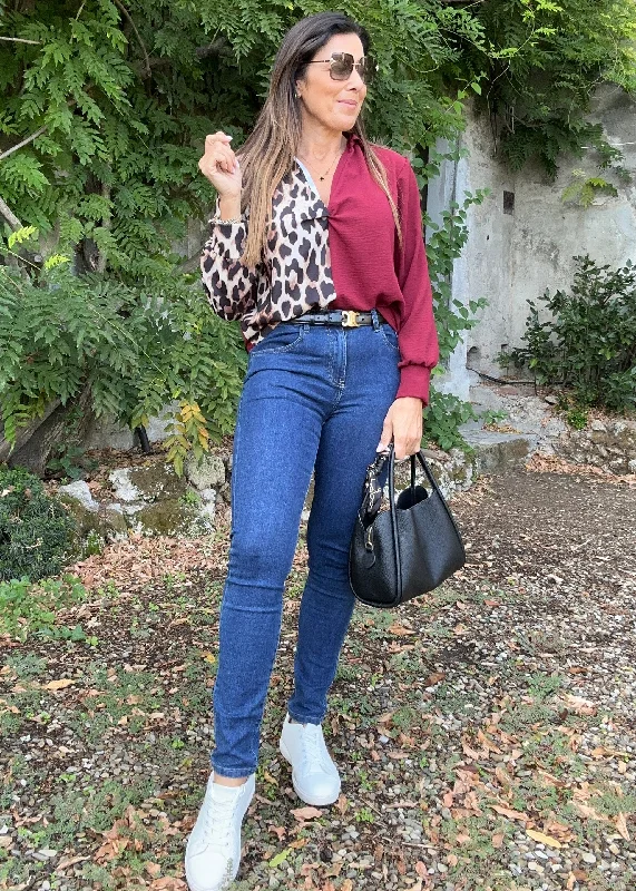 Mary-Claire Wine And Leopard Blouse