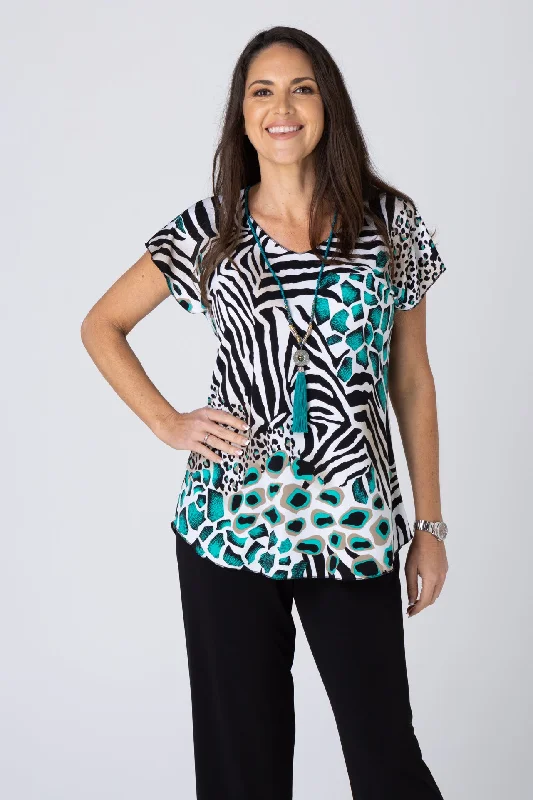 Emerald Print Short Sleeve Jersey Top