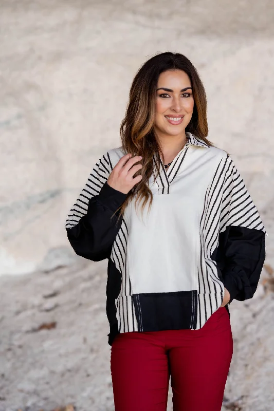 Pop Of Stripes Blocked Sweatshirt