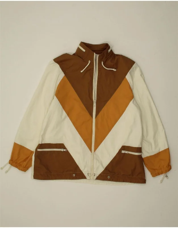 VINTAGE Womens Rain Jacket EU 38 Medium Brown Colourblock Polyester