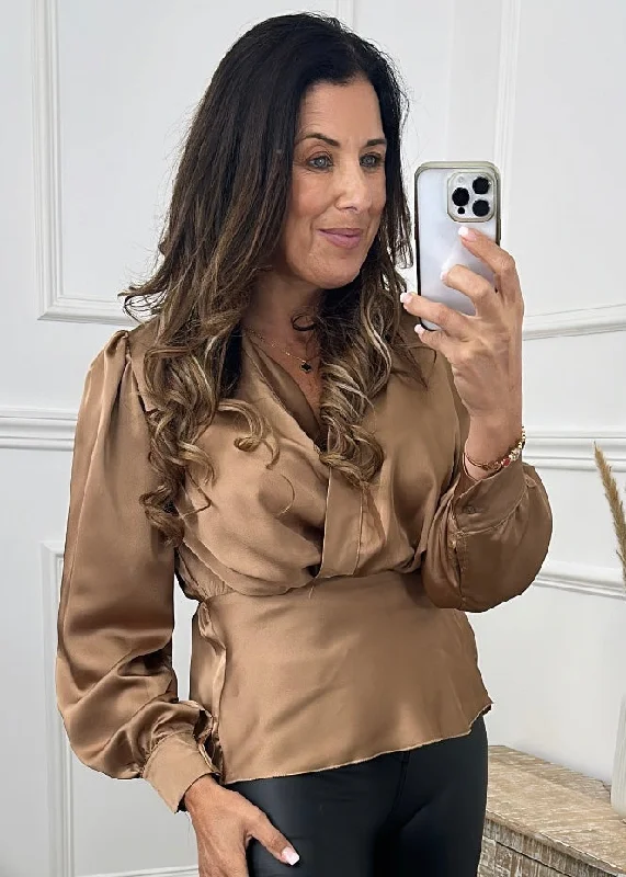 Chrissie Camel Satin Blouse