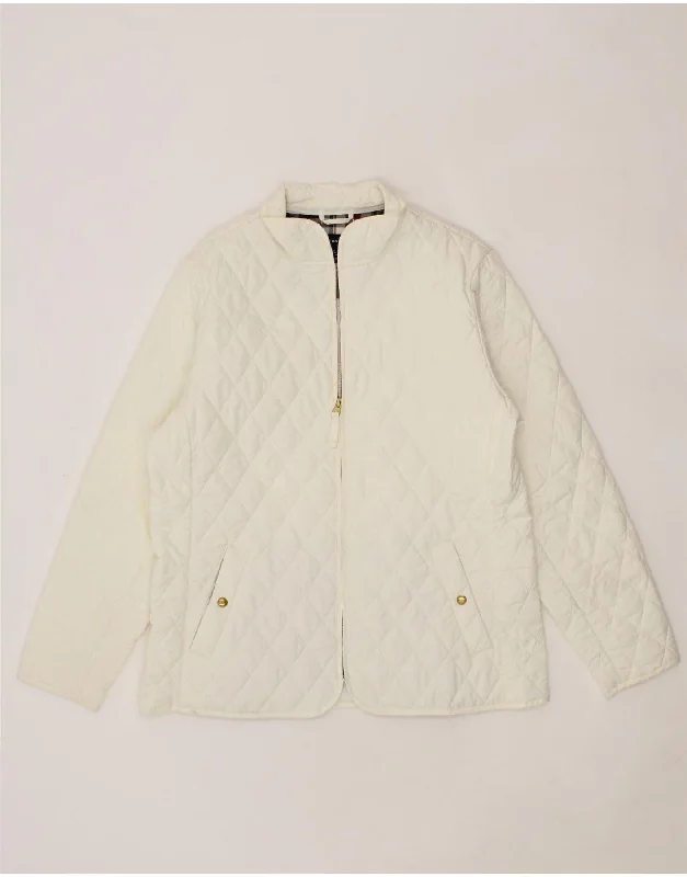 LANDS END Womens Quilted Jacket UK 14/16 Large Off White Polyester