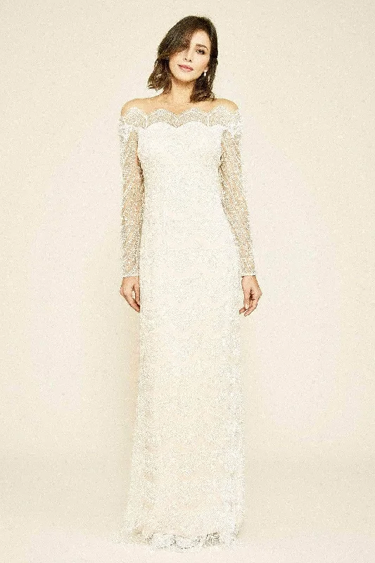 Tadashi Shoji - Beaded Long-Sleeve Long Gown