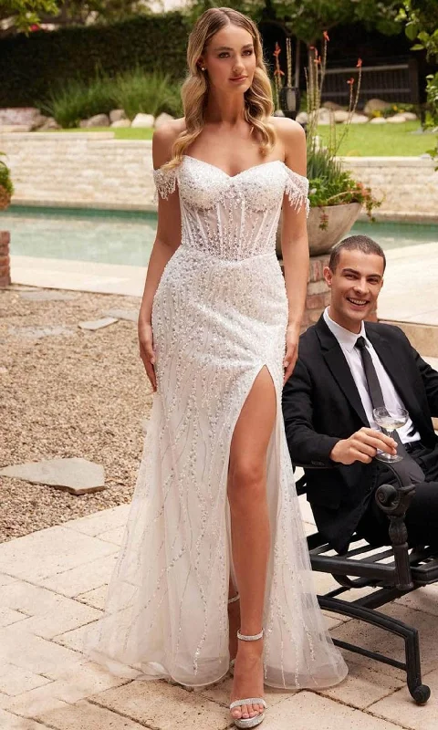 Ladivine CD0203W - Sequin Off-Shoulder Bridal Gown