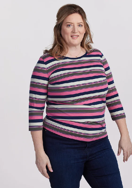 Jenny 3/4 Sleeve Crew Neck • Final Sale Deals! - Aurora Stripe