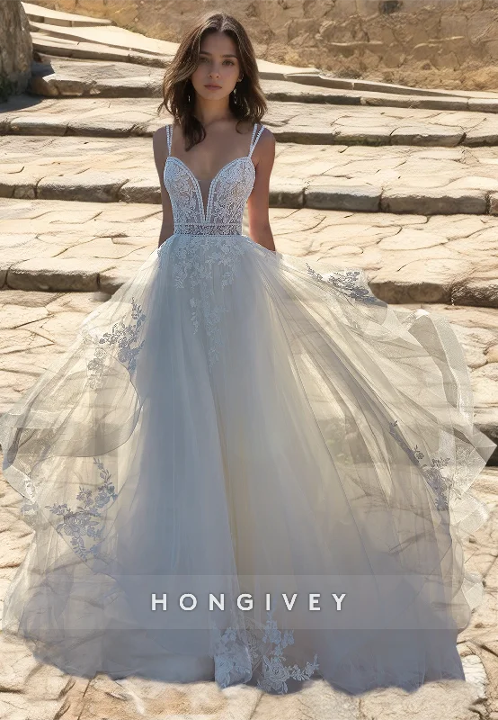 HONGIVEY Sweetheart Lace Wedding Dresses Straps Organza A-Line Bridal Dress New