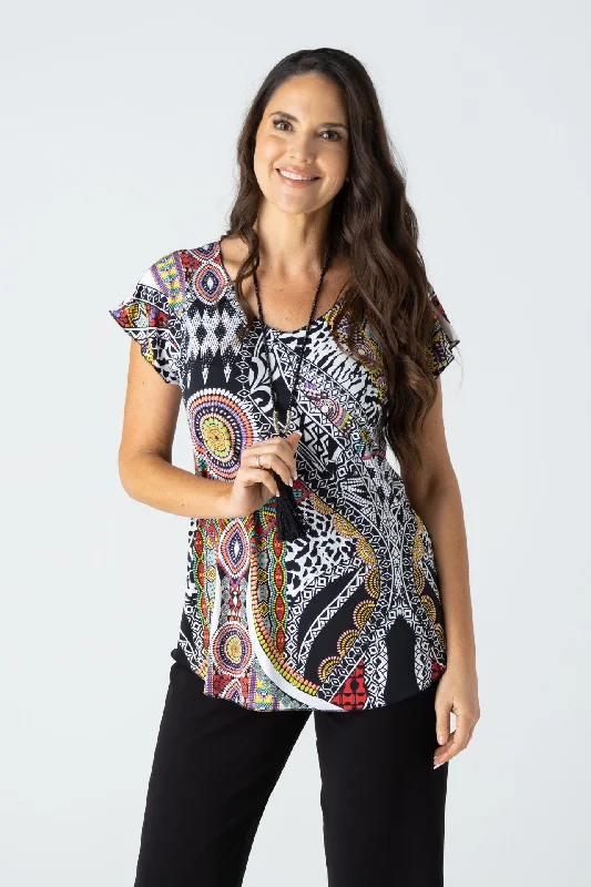 Aztec Print Short Sleeve Jersey Top