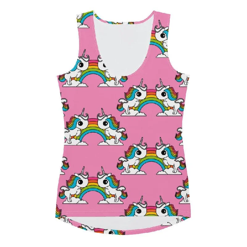 UNIQUE pink - Tank Top with unicorns and rainbows