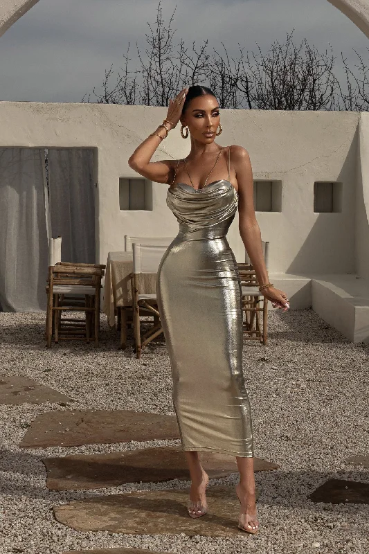 Light Gold Visions Of You Midi Dress