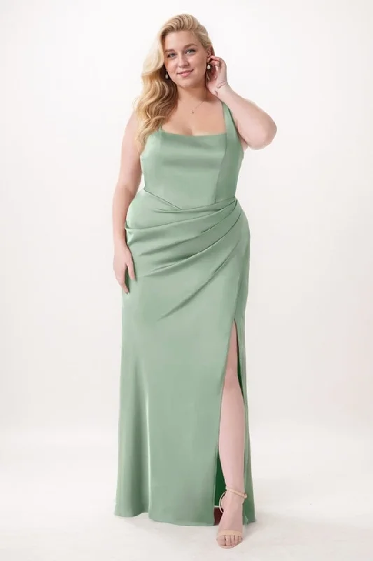 Sheath-Column Maxi Elastic Silk like Satin Bridesmaid Dress CB0735