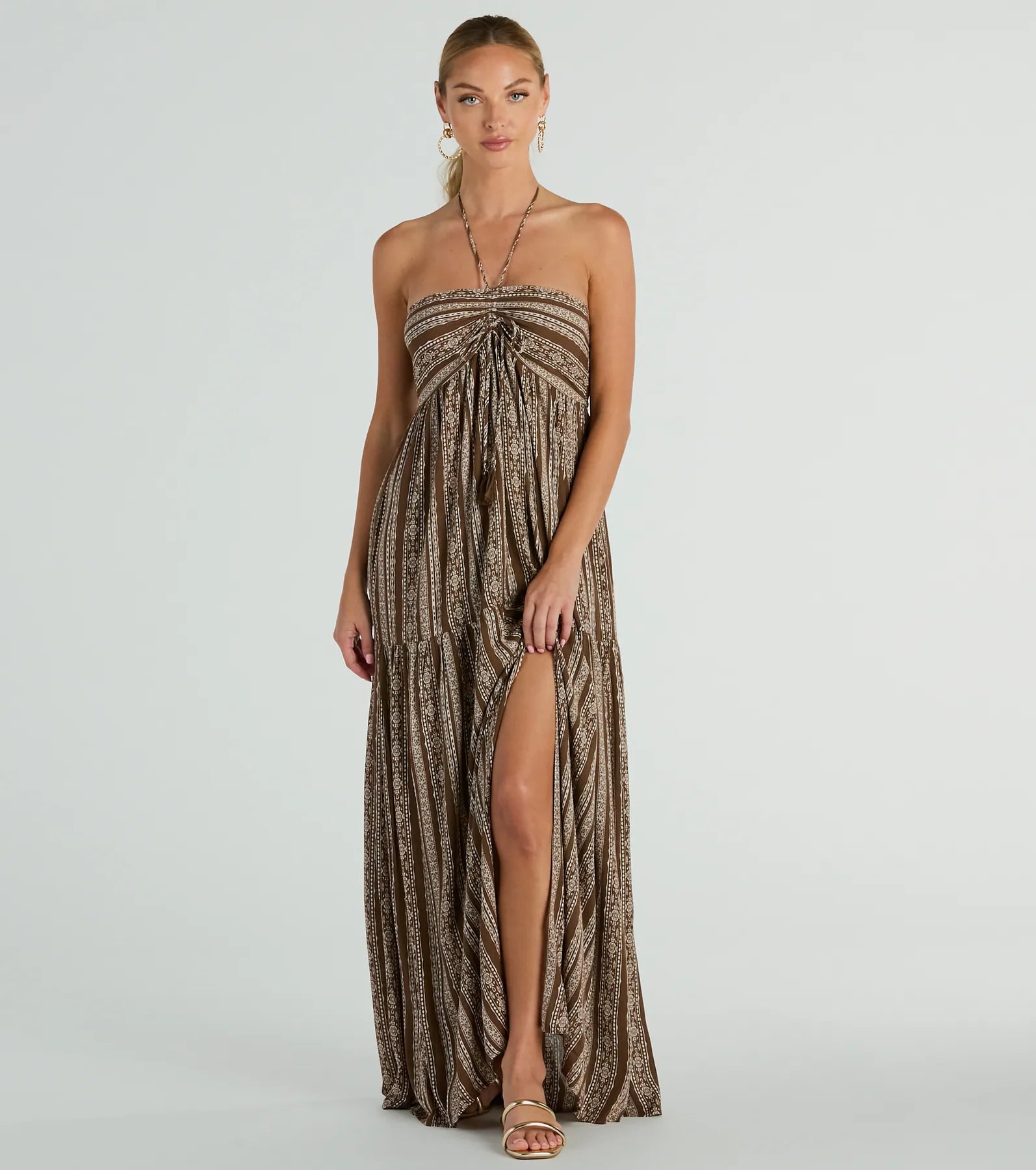 Desert Princess Halter Maxi Dress With Pockets